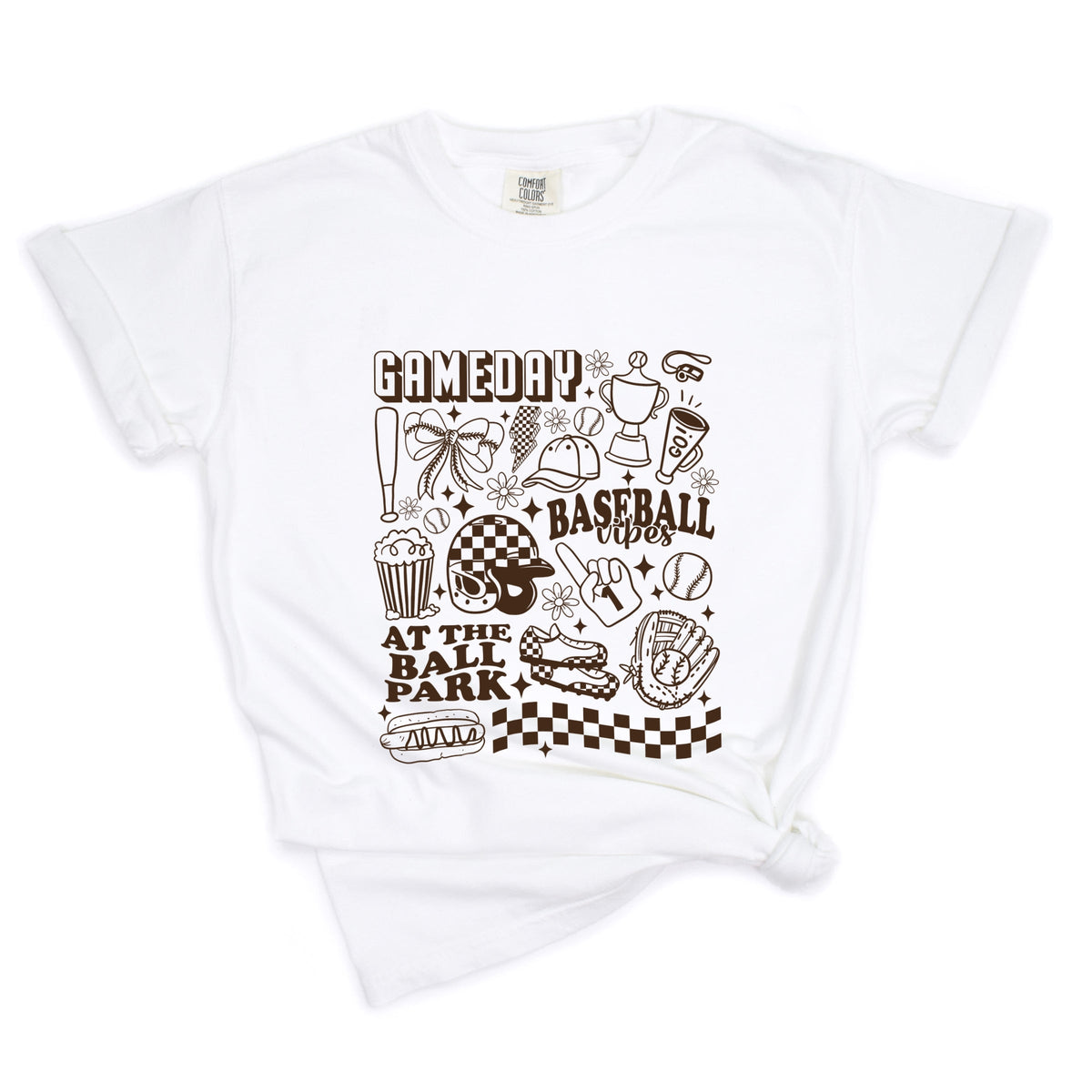 Gameday Baseball Vibes Collage - Women's Garment Dyed Graphic T-Shirt