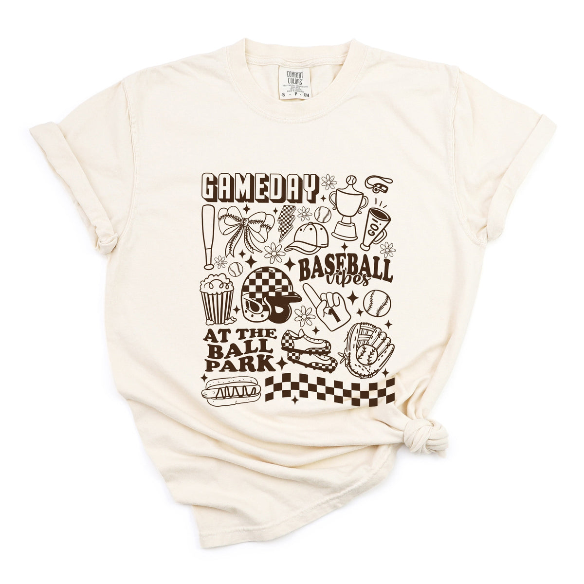 Gameday Baseball Vibes Collage - Women's Garment Dyed Graphic T-Shirt