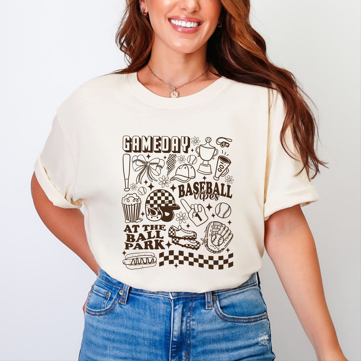 Gameday Baseball Vibes Collage - Women's Garment Dyed Graphic T-Shirt