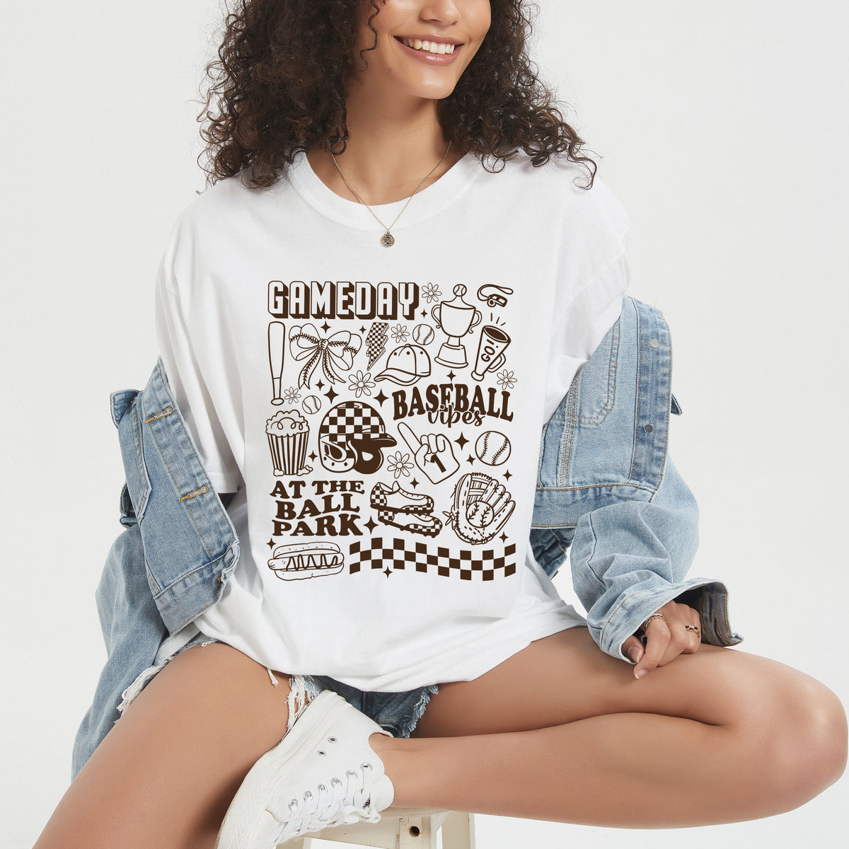 Gameday Baseball Vibes Collage - Women's Garment Dyed Graphic T-Shirt