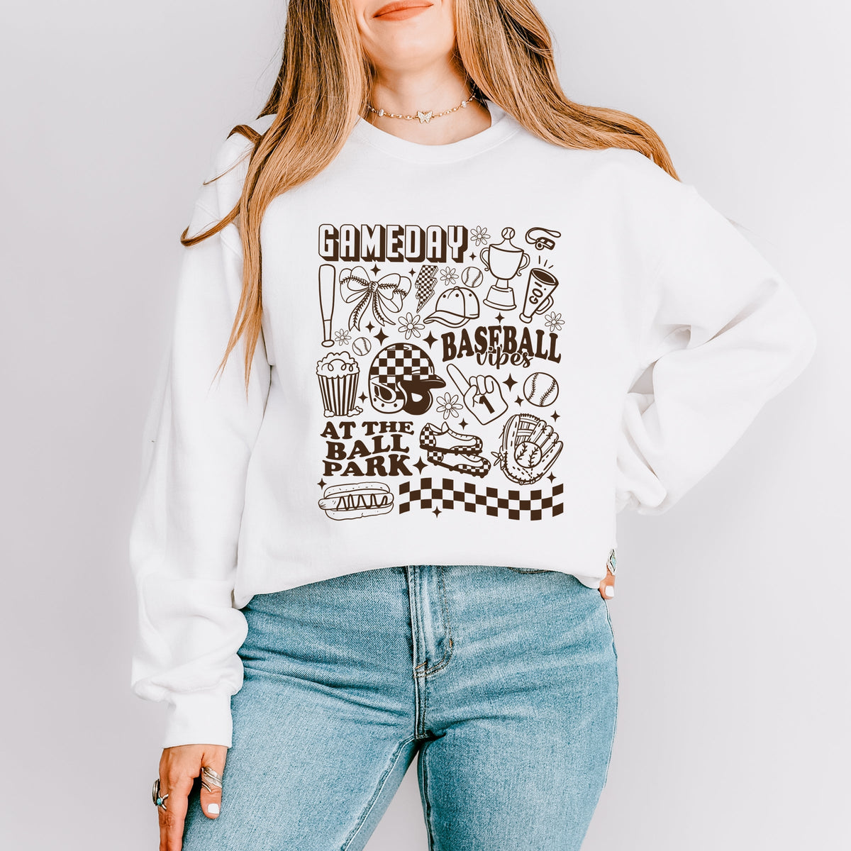 Gameday Baseball Vibes Collage - Women's Graphic Sweatshirt