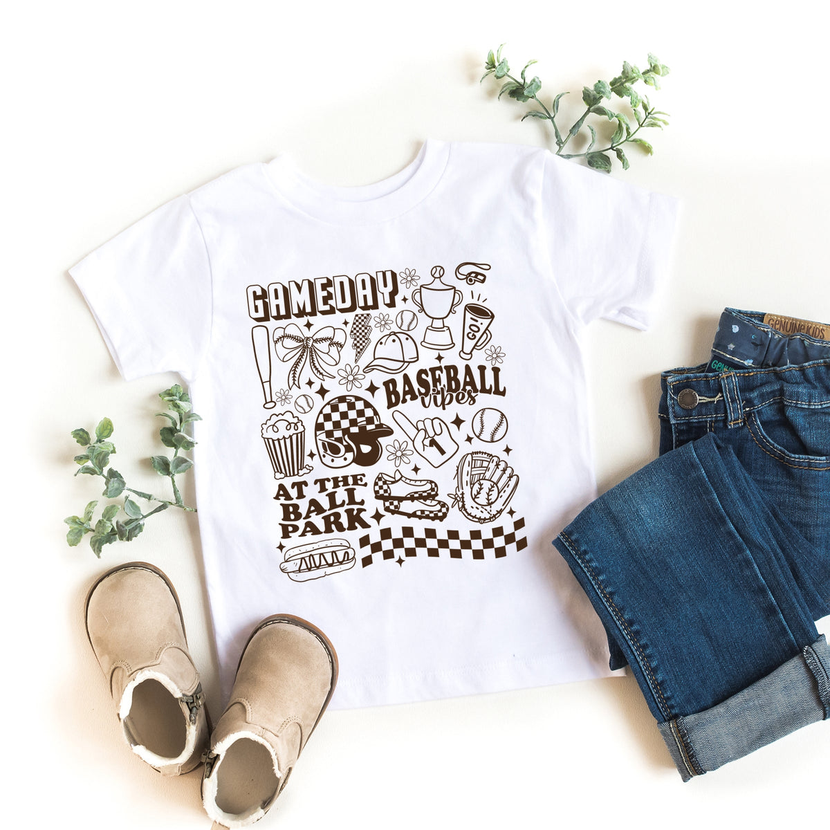 Gameday Baseball Vibes Collage - Toddler Short Sleeve Graphic T-Shirt