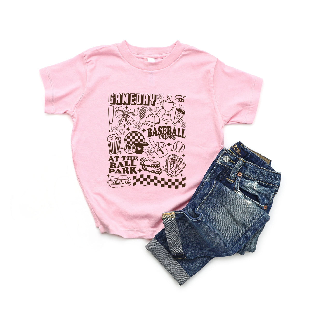Gameday Baseball Vibes Collage - Toddler Short Sleeve Graphic T-Shirt