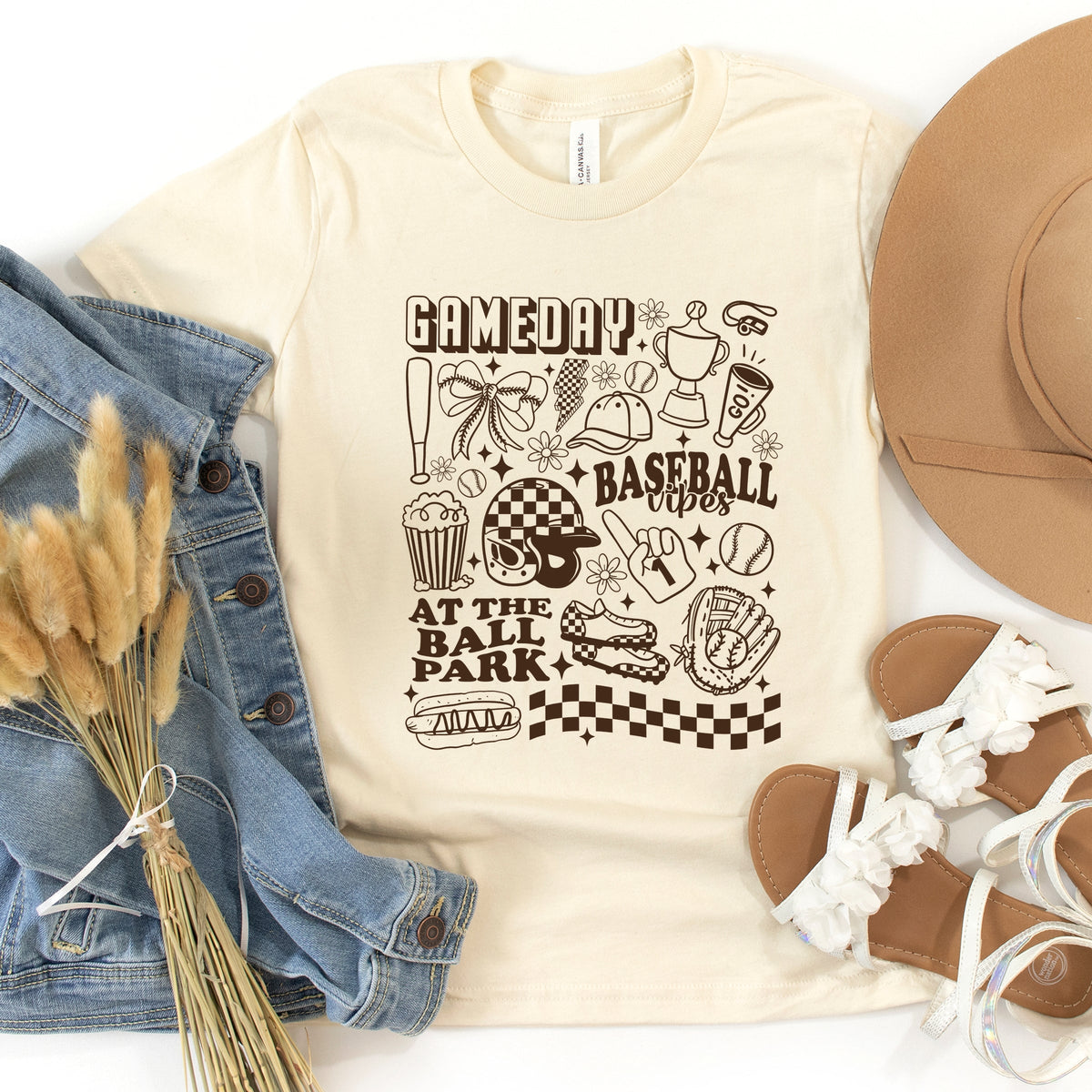 Gameday Baseball Vibes Collage - Youth Short Sleeve Graphic T-Shirt