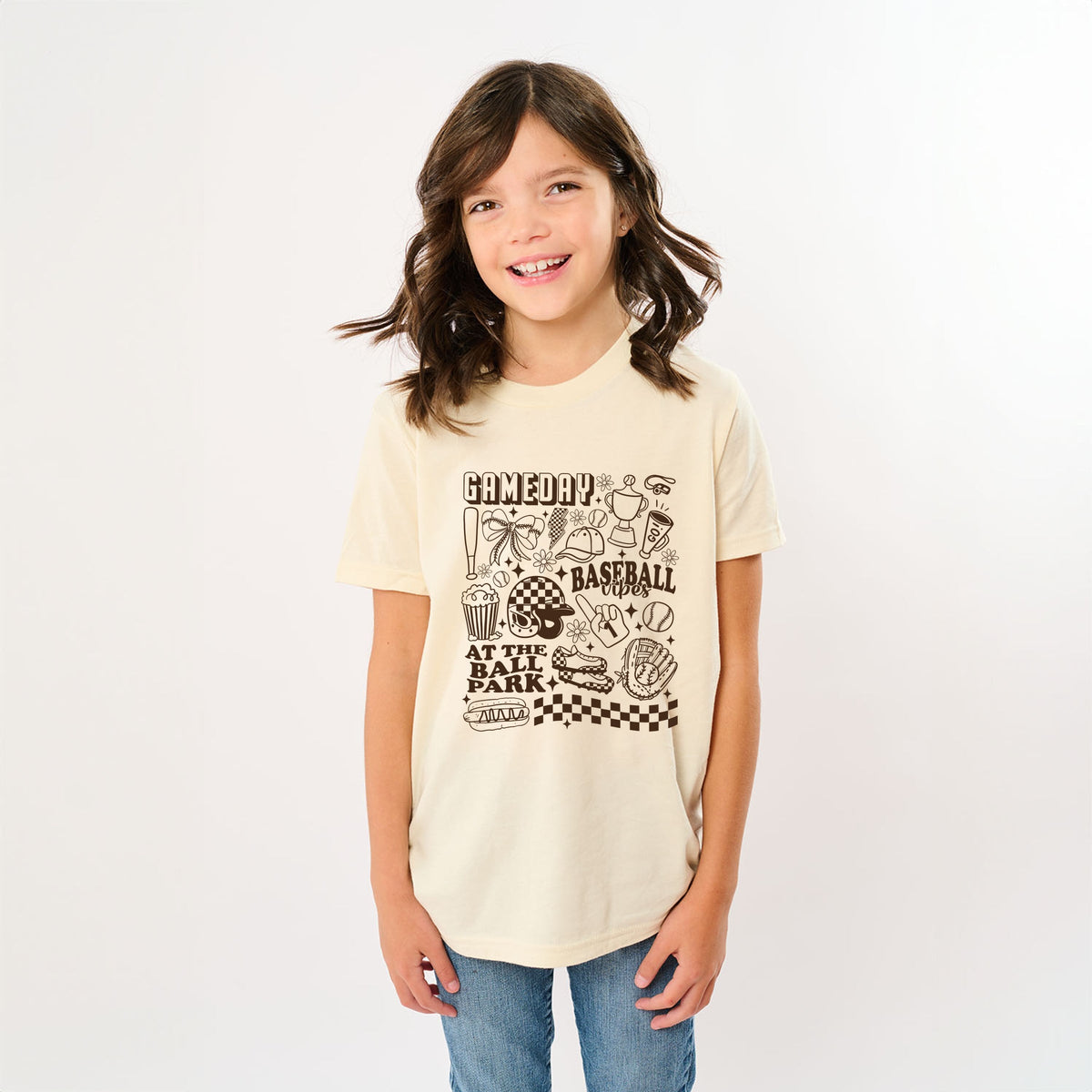 Gameday Baseball Vibes Collage - Youth Short Sleeve Graphic T-Shirt