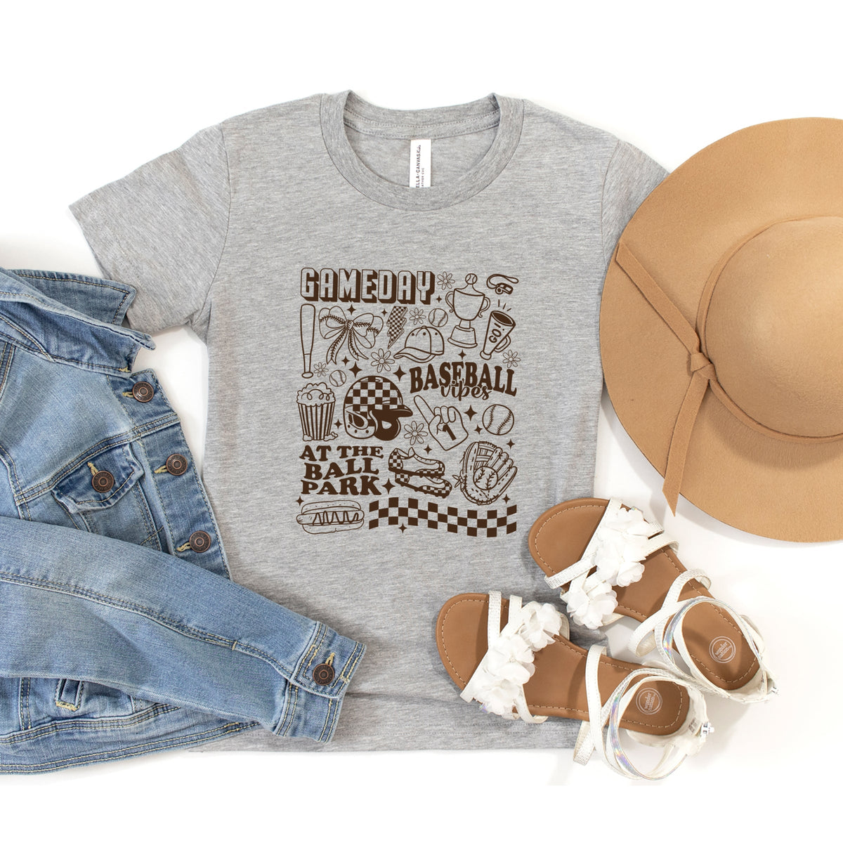 Gameday Baseball Vibes Collage - Youth Short Sleeve Graphic T-Shirt