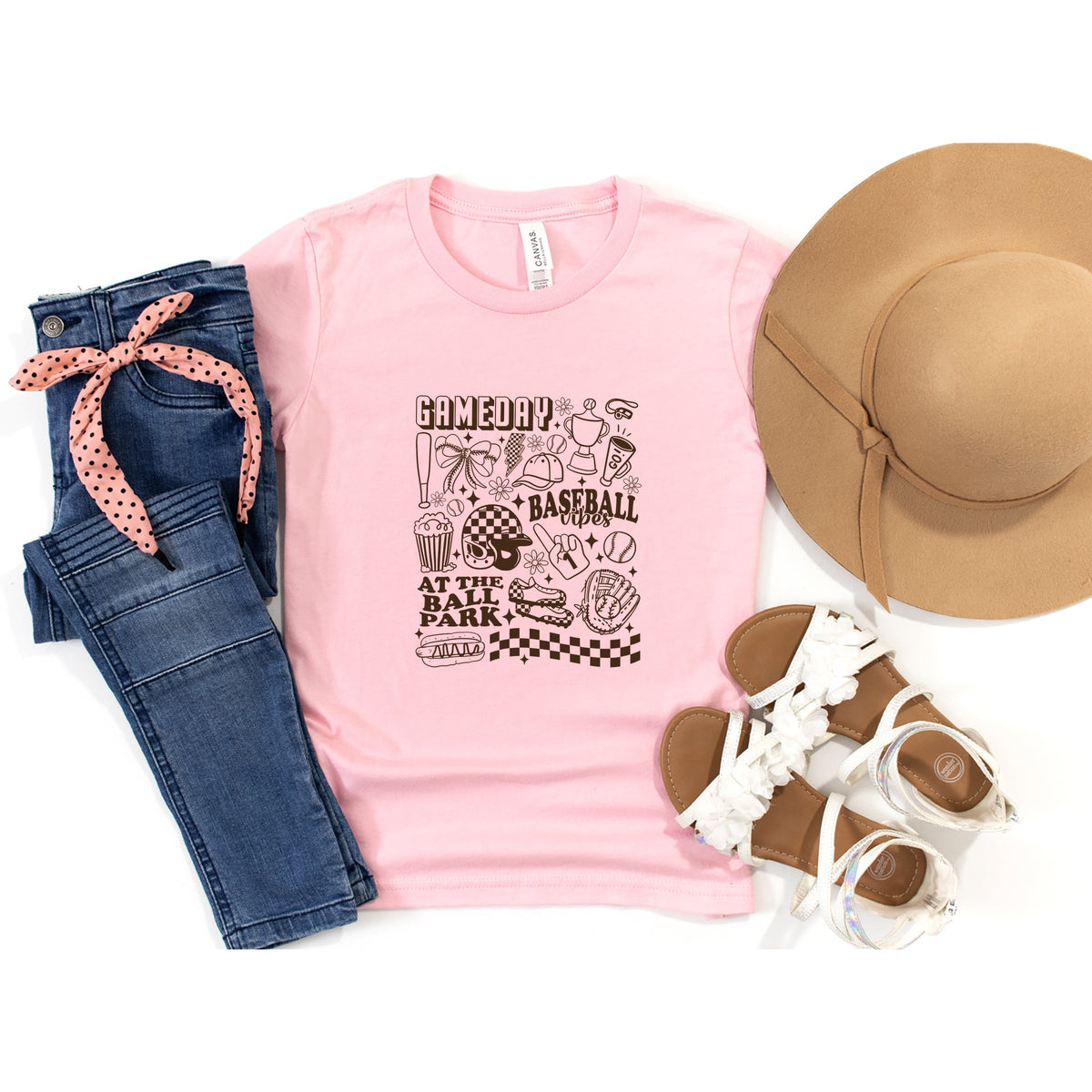 Gameday Baseball Vibes Collage - Youth Short Sleeve Graphic T-Shirt