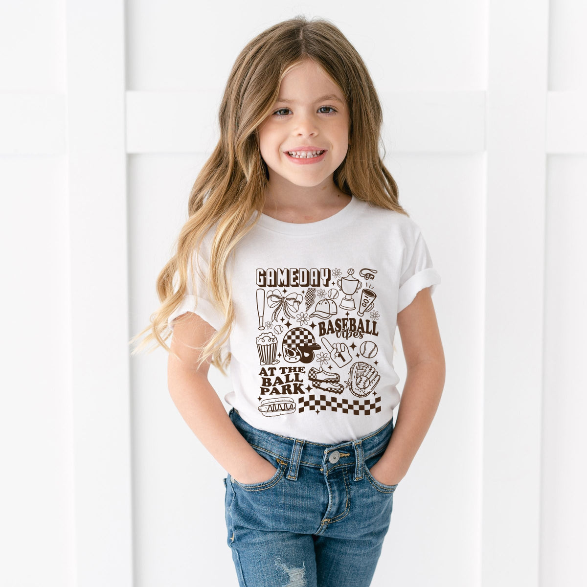 Gameday Baseball Vibes Collage - Youth Short Sleeve Graphic T-Shirt