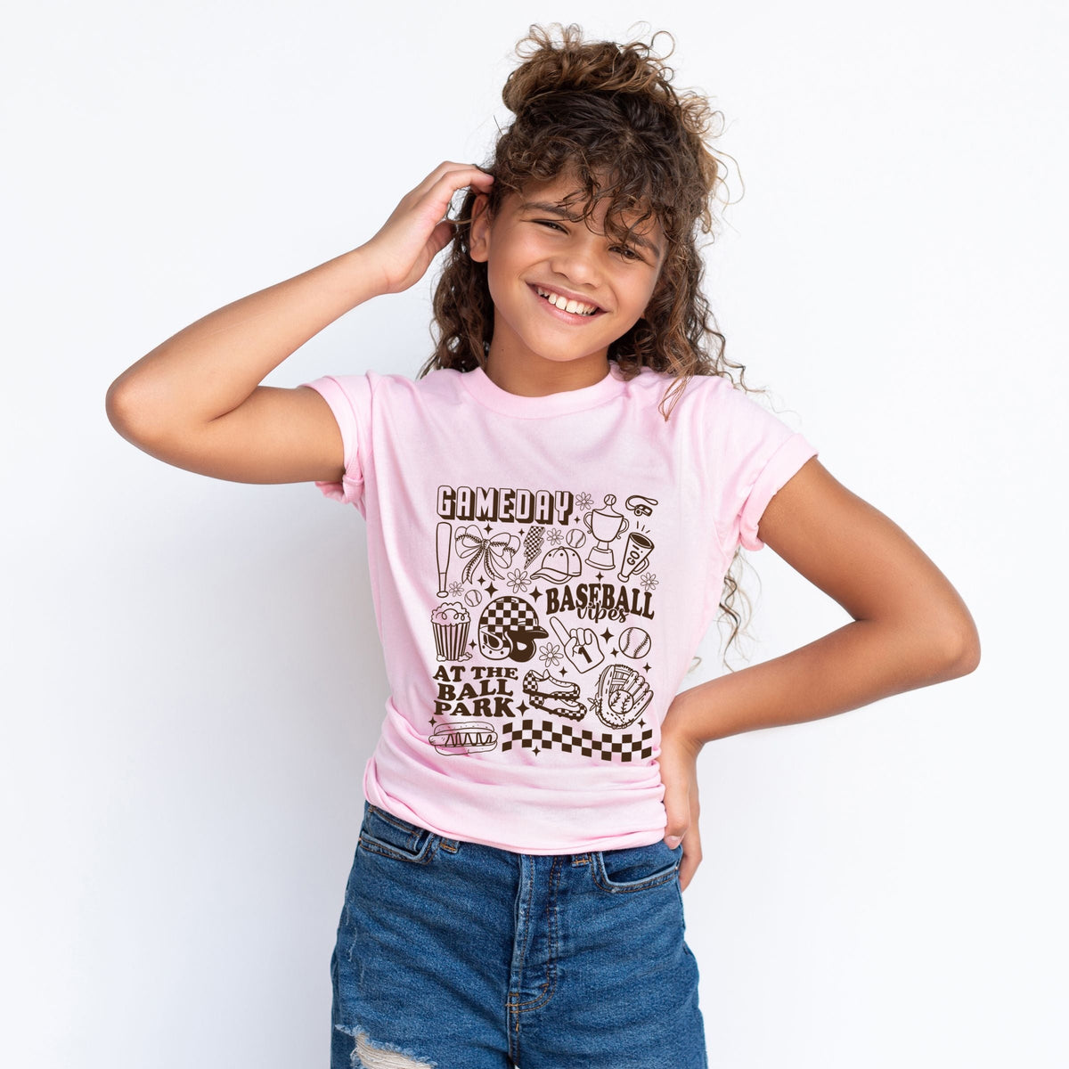 Gameday Baseball Vibes Collage - Youth Short Sleeve Graphic T-Shirt