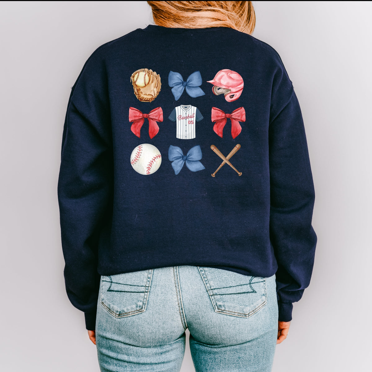 Watercolor Baseball Collage Coquette Front and Back Design -  Women's Graphic Sweatshirt