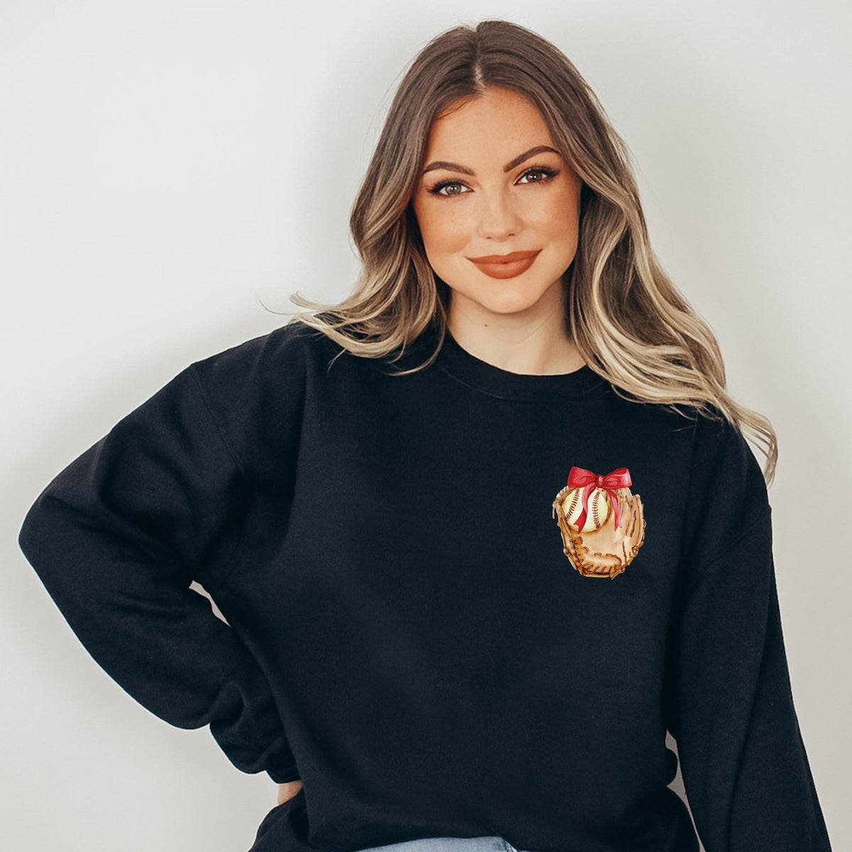 Watercolor Baseball Collage Coquette Front and Back Design -  Women's Graphic Sweatshirt