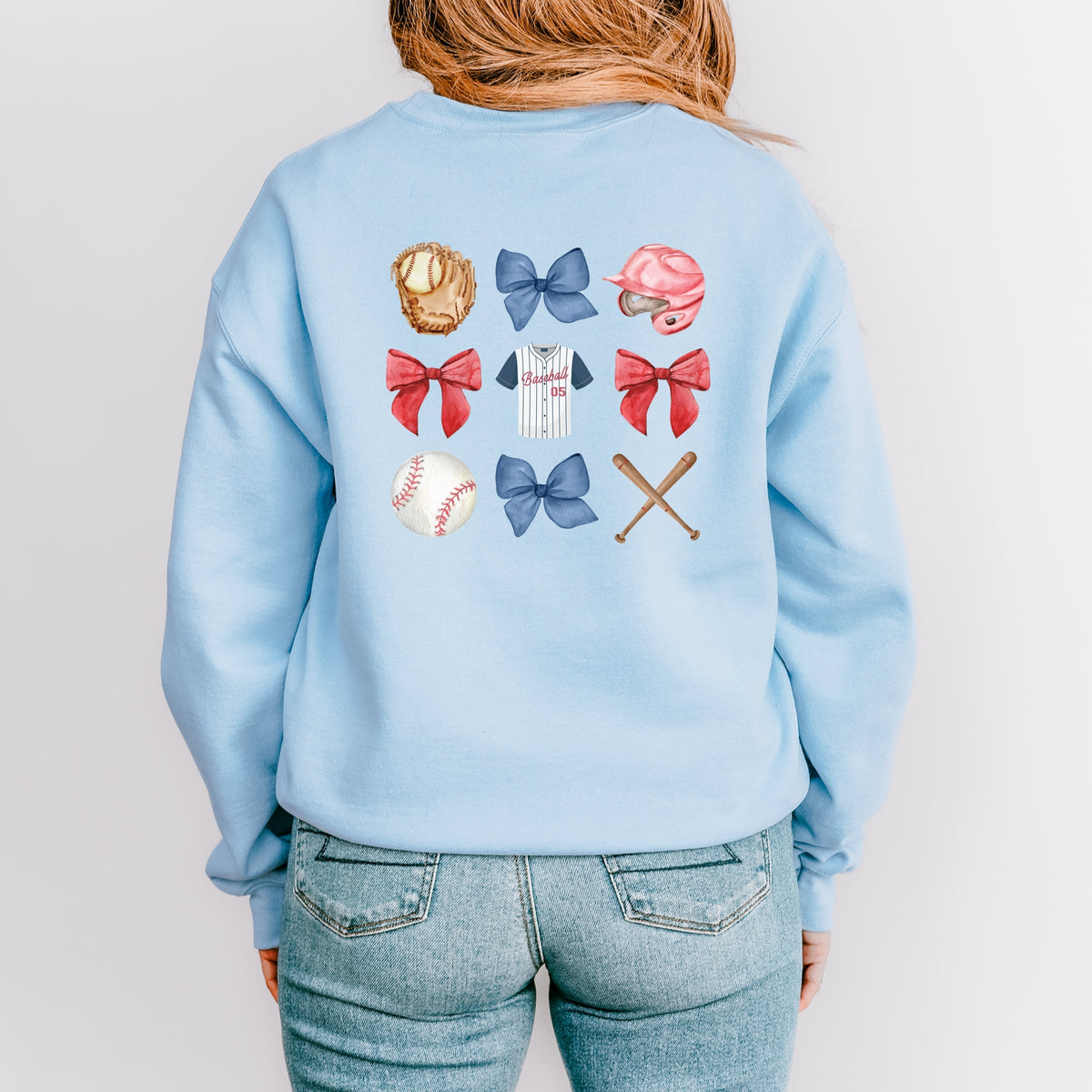 Watercolor Baseball Collage Coquette Front and Back Design -  Women's Graphic Sweatshirt