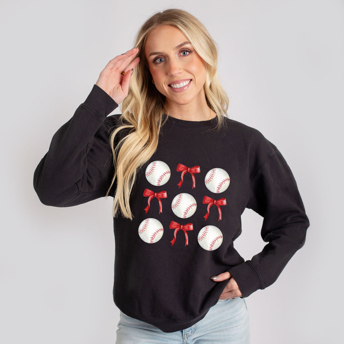 Baseballs and Red Bows Watercolor - Women's Lightweight Garment Dyed Sweatshirt