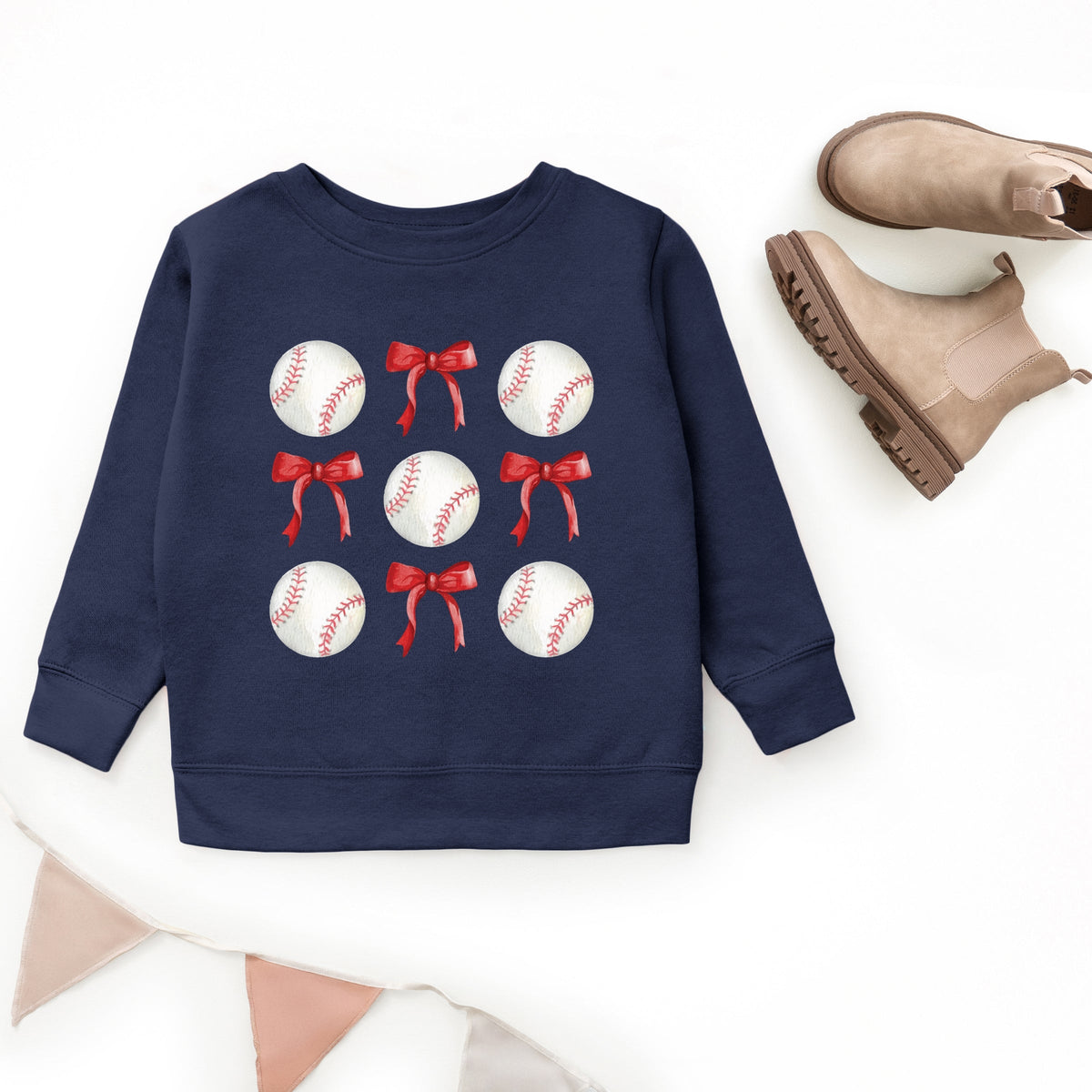 Baseballs and Red Bows Watercolor - Youth Graphic Sweatshirt
