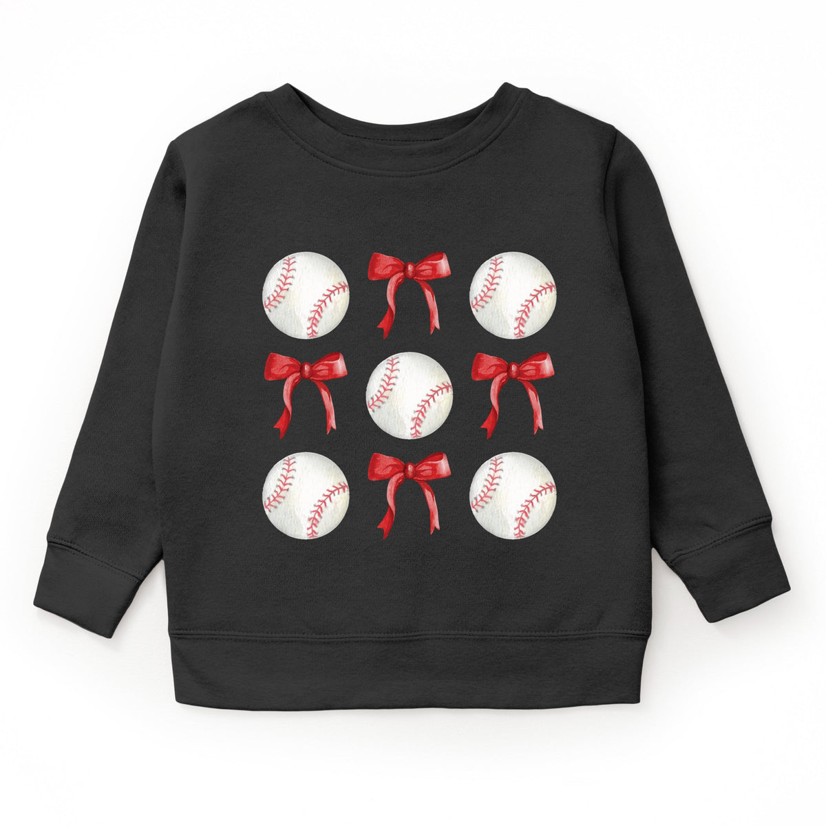 Baseballs and Red Bows Watercolor - Youth Graphic Sweatshirt