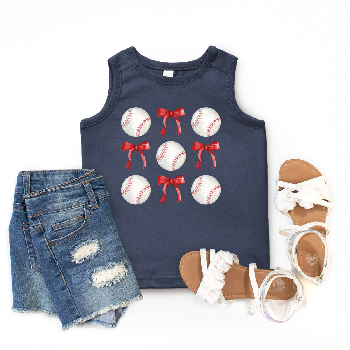 Baseballs and Red Bows Watercolor - Youth Tank Top