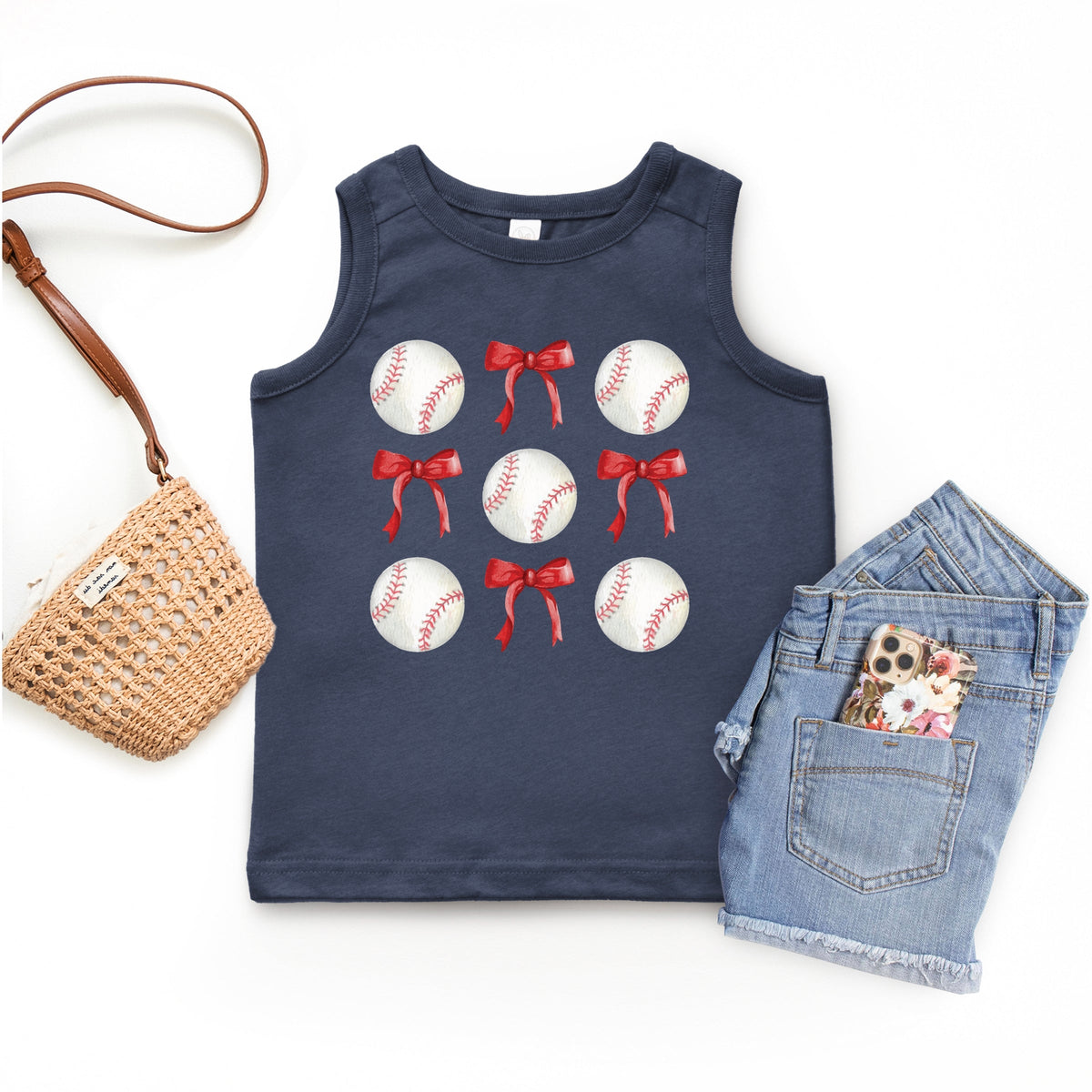 Baseballs and Red Bows Watercolor - Youth Tank Top