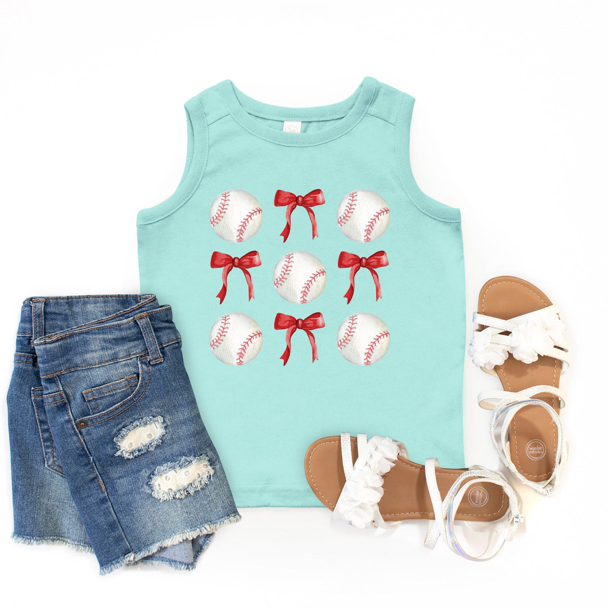 Baseballs and Red Bows Watercolor - Youth Tank Top