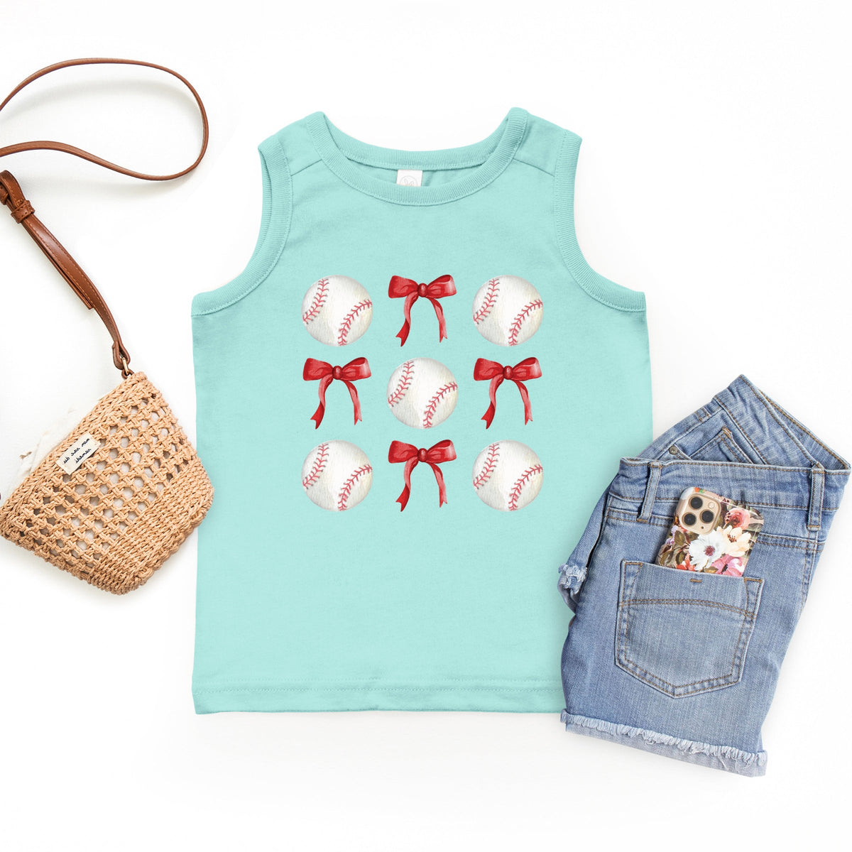 Baseballs and Red Bows Watercolor - Youth Tank Top