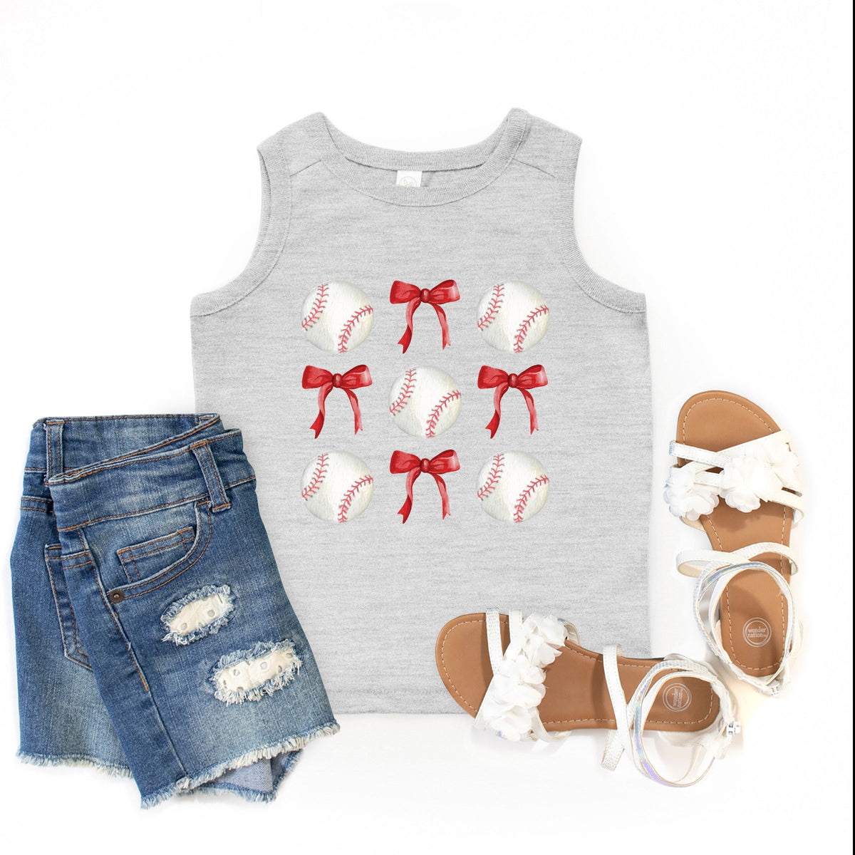 Baseballs and Red Bows Watercolor - Youth Tank Top