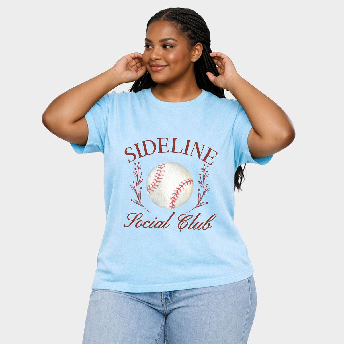 Baseball Sideline Social Club - Women's Plus Sized Garment Dyed Graphic T-Shirt