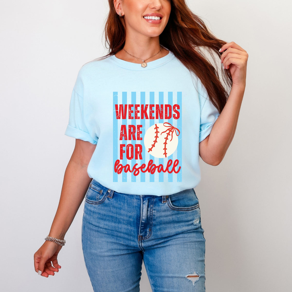 Weekends Are For Baseball Stripes - Women's Garment Dyed Graphic T-Shirt