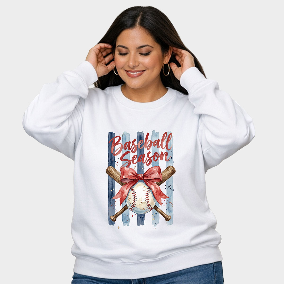 Baseball Season Watercolor Stripes - Women's Plus Sized Graphic Sweatshirt