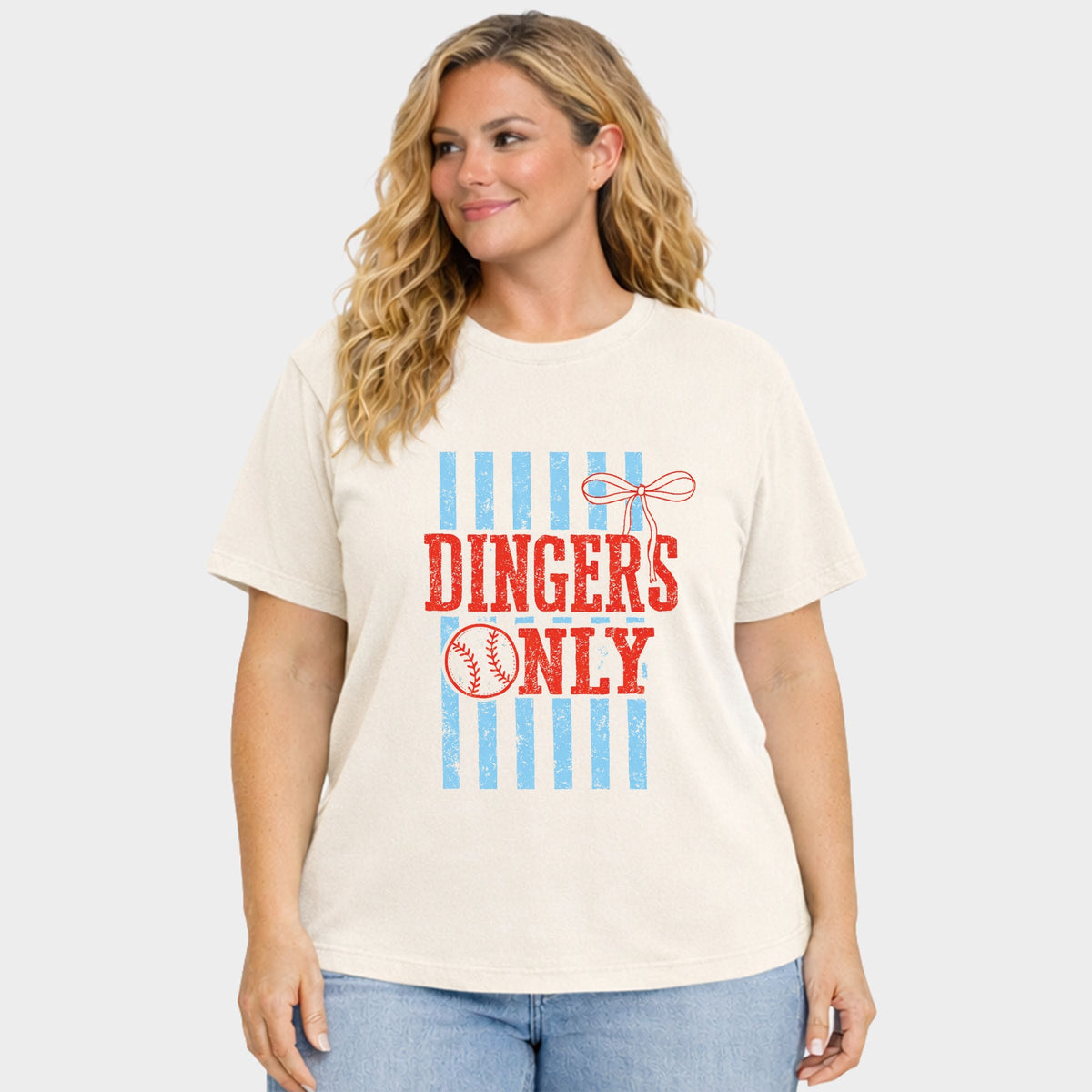 Dingers Only Stripes - Women's Plus Sized Garment Dyed Graphic T-Shirt