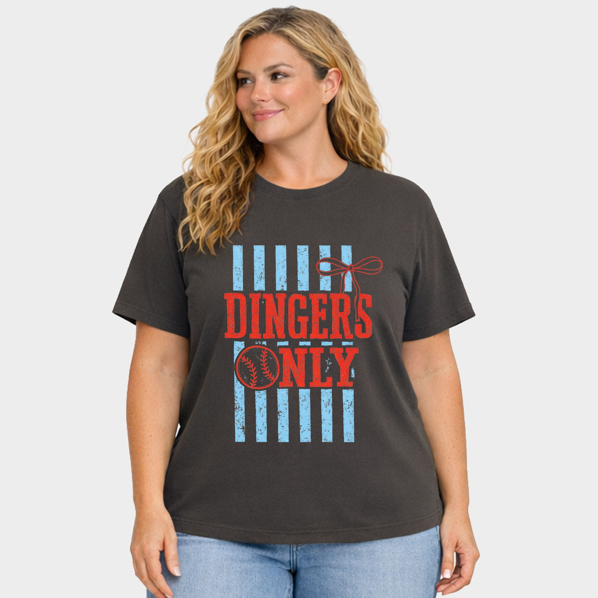 Dingers Only Stripes - Women's Plus Sized Garment Dyed Graphic T-Shirt