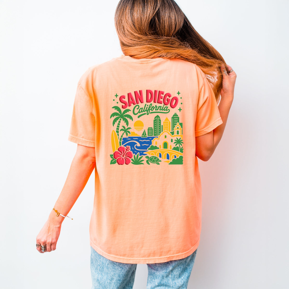 San Diego Vibrant Puff Print - Women's Garment Dyed Graphic T-Shirt