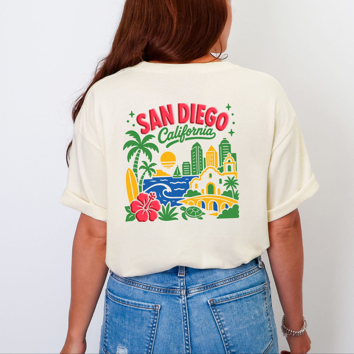 San Diego Vibrant Puff Print - Women's Garment Dyed Graphic T-Shirt