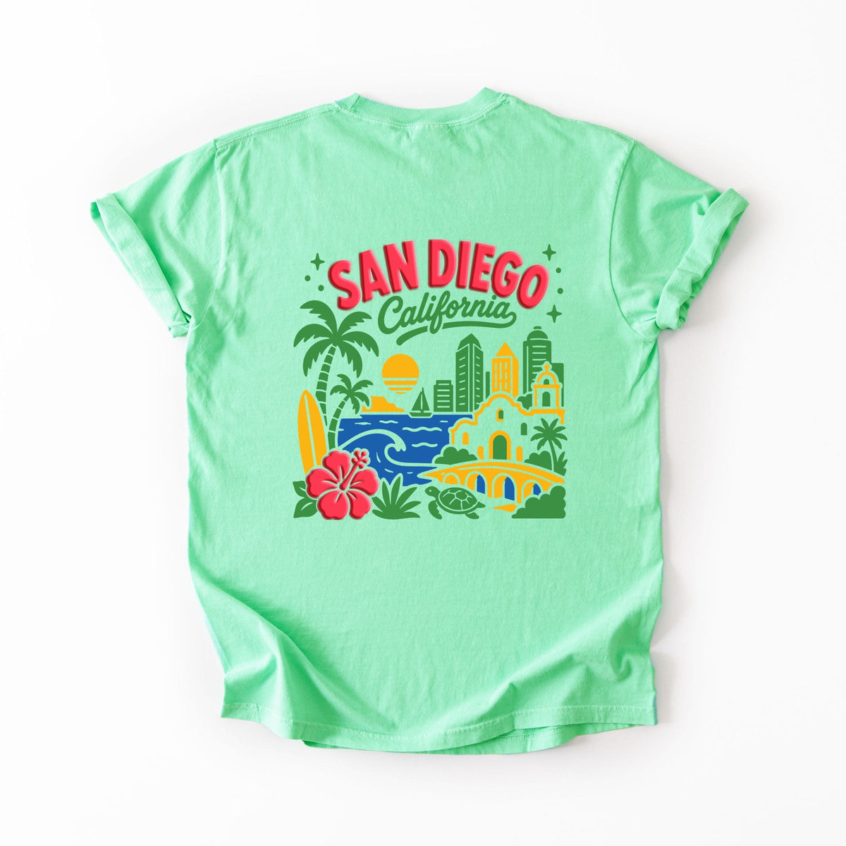 San Diego Vibrant Puff Print - Women's Garment Dyed Graphic T-Shirt