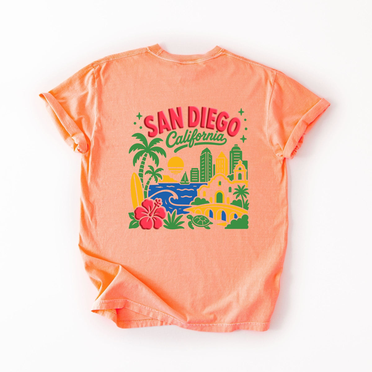 San Diego Vibrant Puff Print - Women's Garment Dyed Graphic T-Shirt