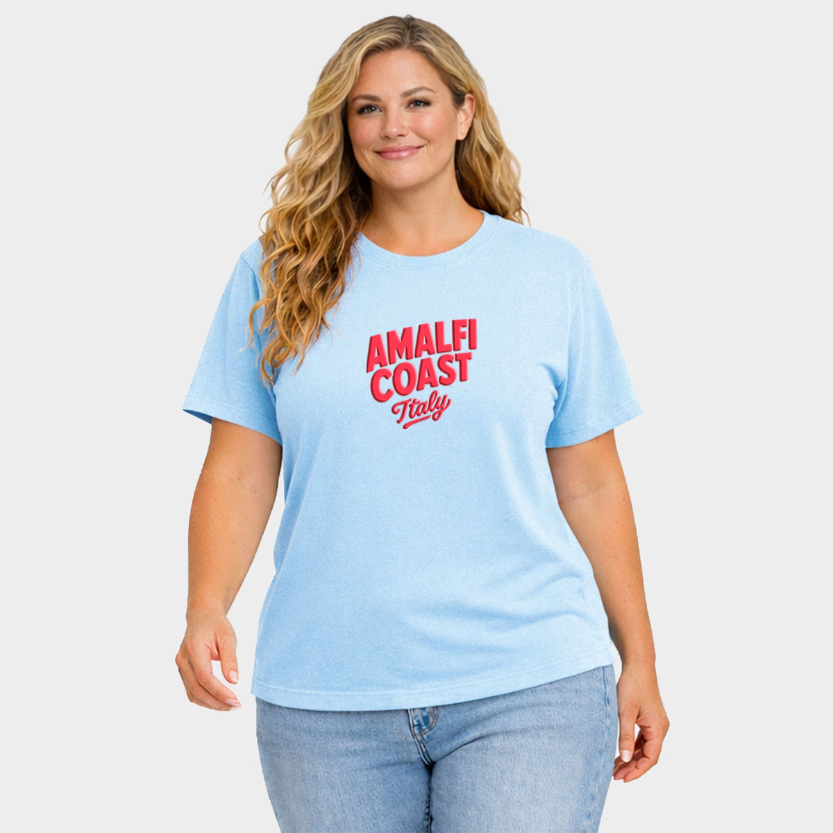 Amalfi Coast Vibrant Puff Print - Women's Plus Sized Garment Dyed Graphic T-Shirt