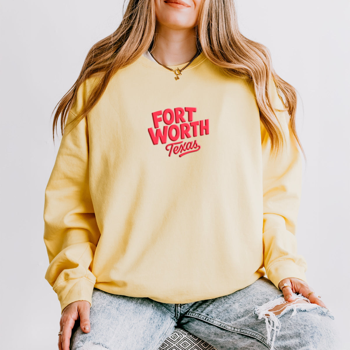 Fort Worth Vibrant Puff Print - Women's Lightweight Garment Dyed Sweatshirt