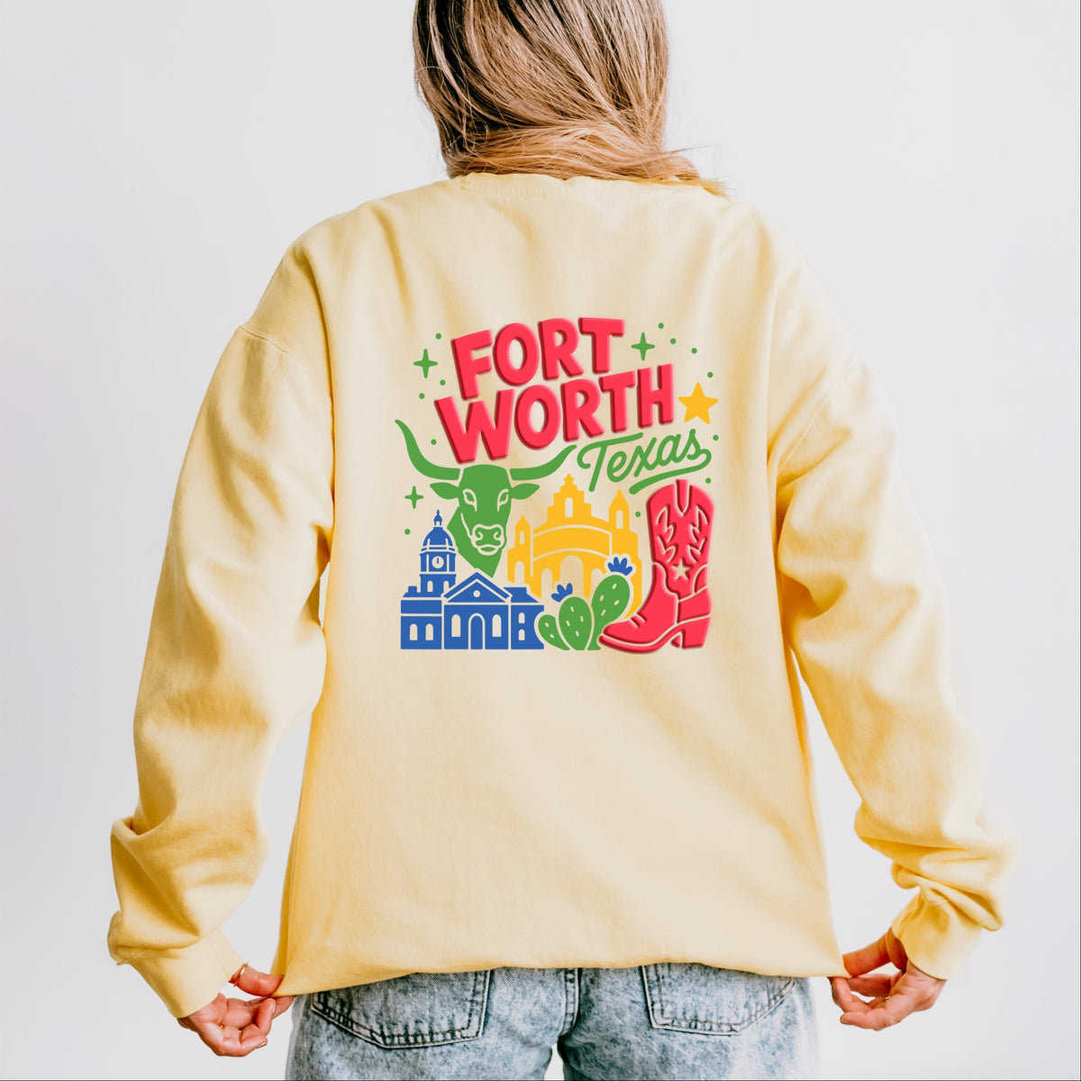Fort Worth Vibrant Puff Print - Women's Lightweight Garment Dyed Sweatshirt
