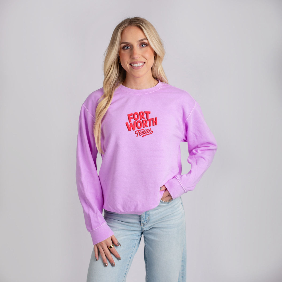 Fort Worth Vibrant Puff Print - Women's Lightweight Garment Dyed Sweatshirt