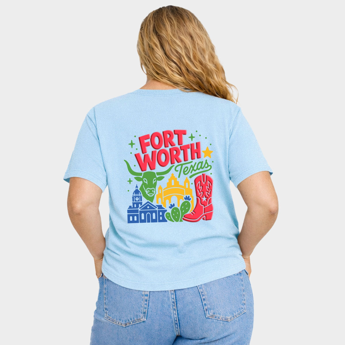 Fort Worth Vibrant Puff Print - Women's Plus Sized Garment Dyed Graphic T-Shirt