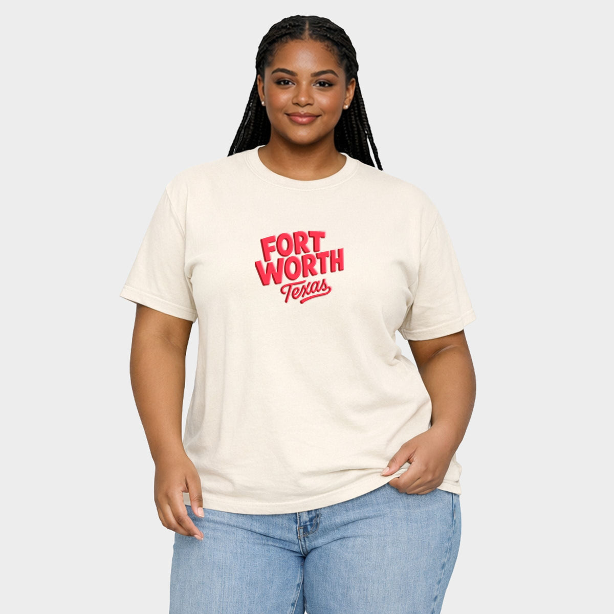 Fort Worth Vibrant Puff Print - Women's Plus Sized Garment Dyed Graphic T-Shirt