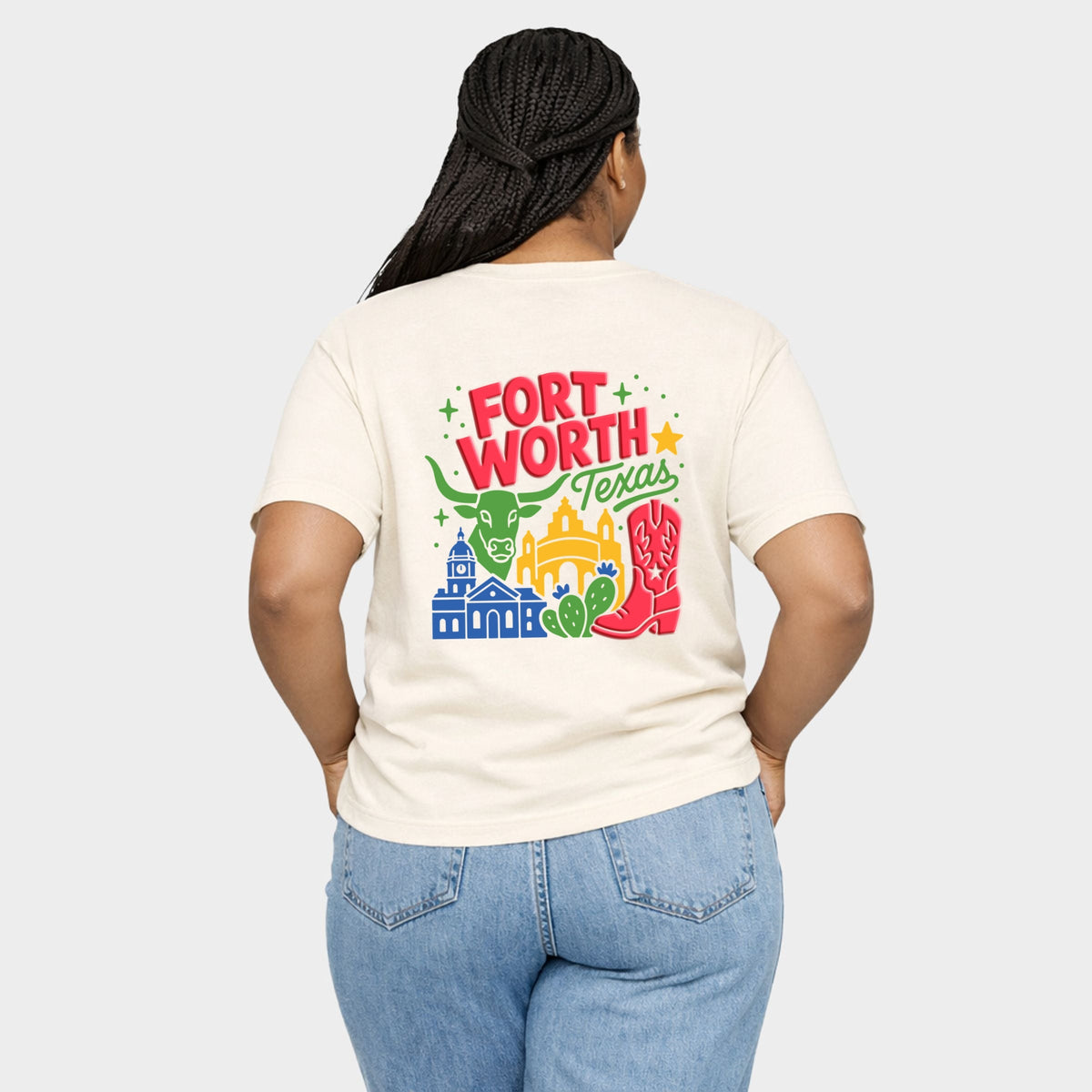 Fort Worth Vibrant Puff Print - Women's Plus Sized Garment Dyed Graphic T-Shirt