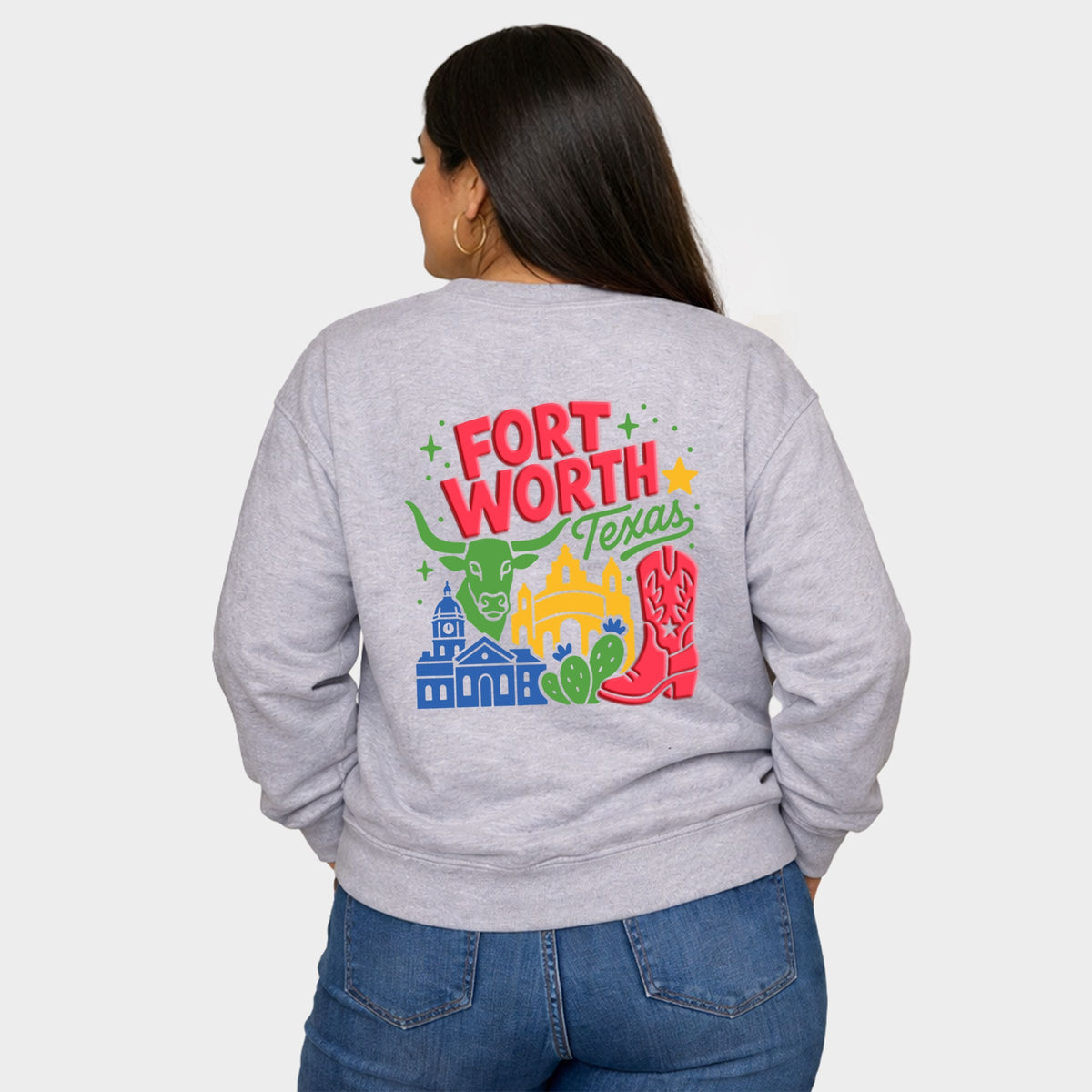 Fort Worth Vibrant Puff Print - Women's Plus Sized Graphic Sweatshirt