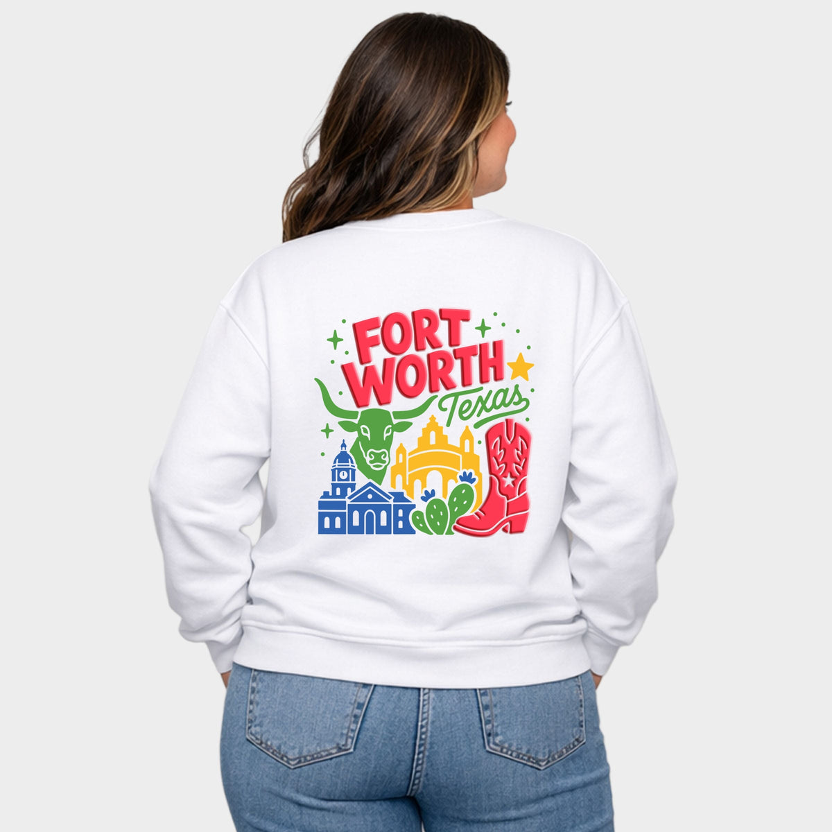 Fort Worth Vibrant Puff Print - Women's Plus Sized Graphic Sweatshirt