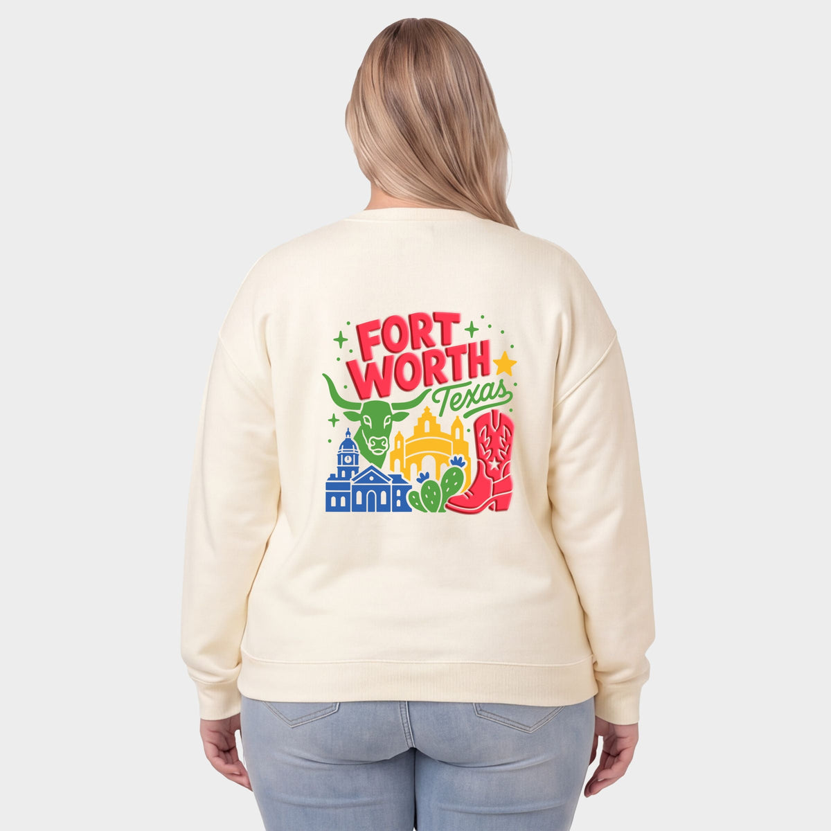 Fort Worth Vibrant Puff Print - Women's Plus Sized Graphic Sweatshirt