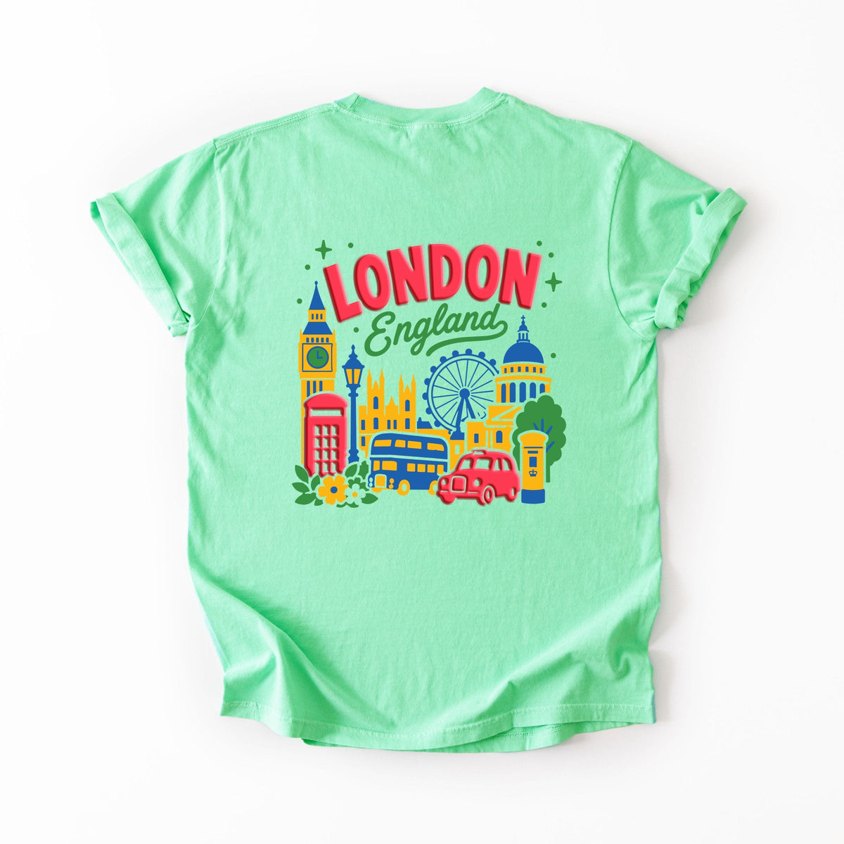 London Vibrant Puff Print - Women's Garment Dyed Graphic T-Shirt