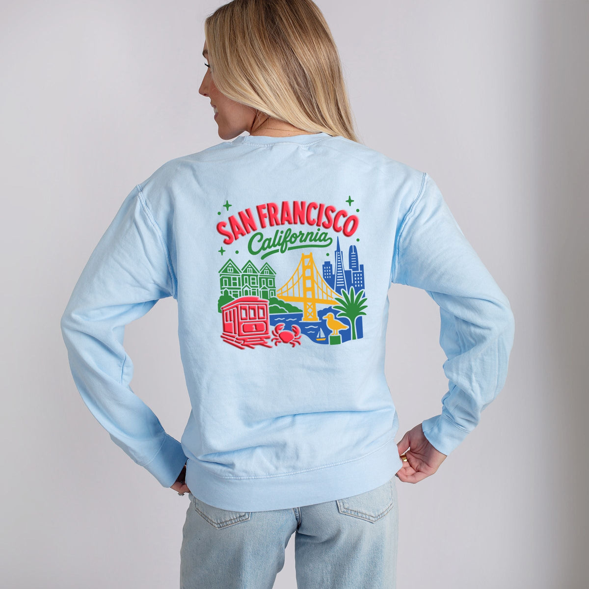 San Francisco Vibrant Puff Print - Women's Lightweight Garment Dyed Sweatshirt