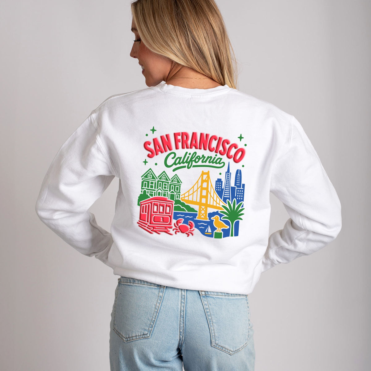 San Francisco Vibrant Puff Print - Women's Lightweight Garment Dyed Sweatshirt