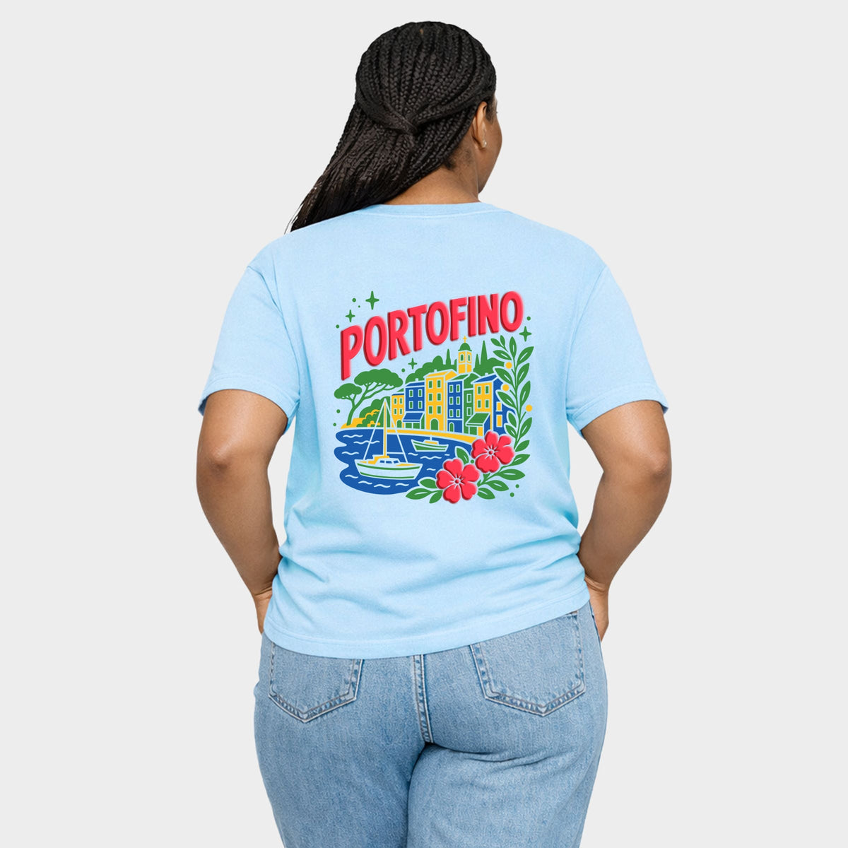 Portofino Vibrant Puff Print - Women's Plus Sized Garment Dyed Graphic T-Shirt