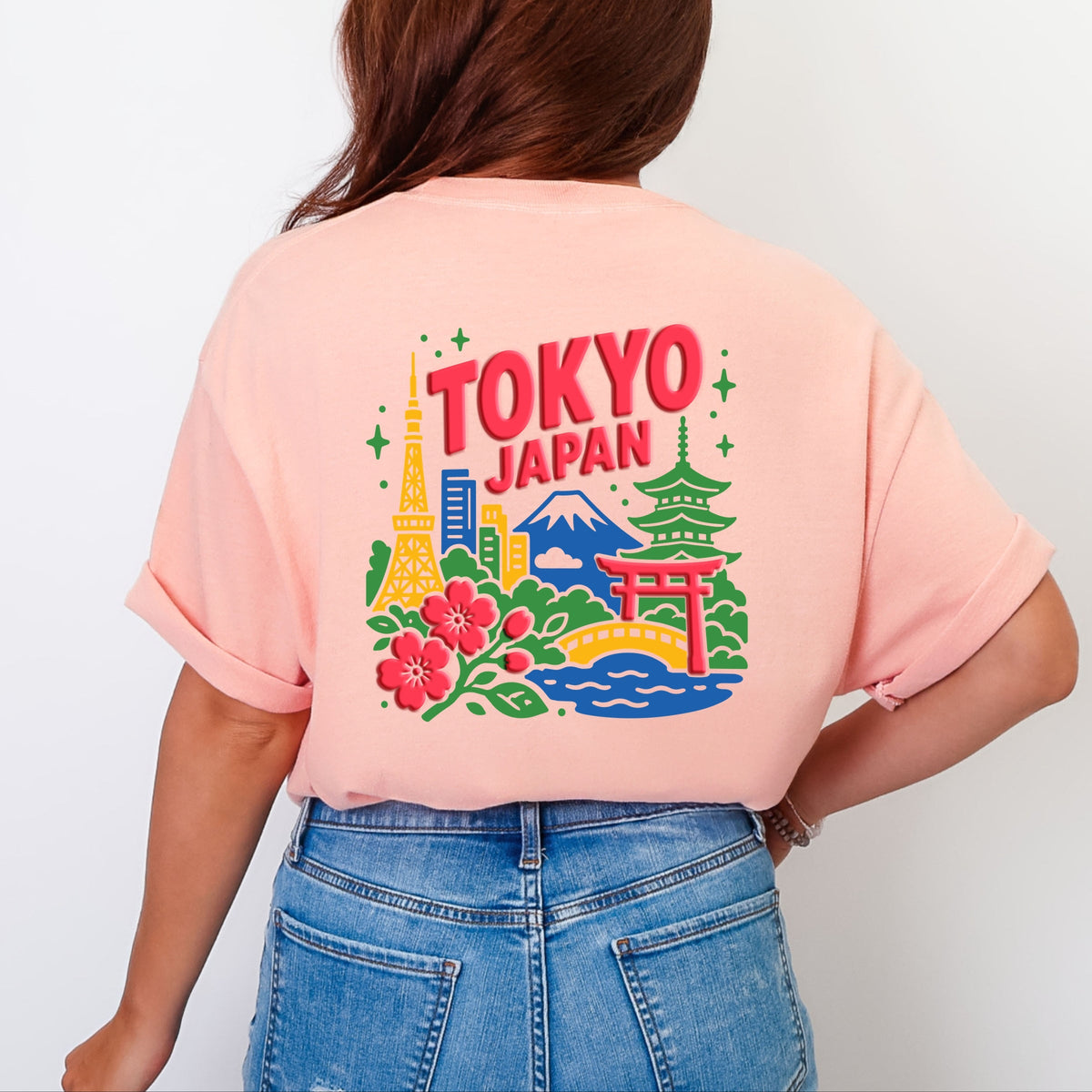 Tokyo Vibrant Puff Print - Women's Garment Dyed Graphic T-Shirt