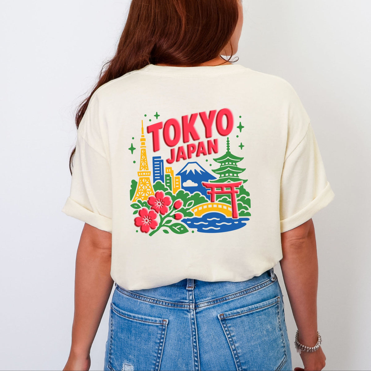 Tokyo Vibrant Puff Print - Women's Garment Dyed Graphic T-Shirt
