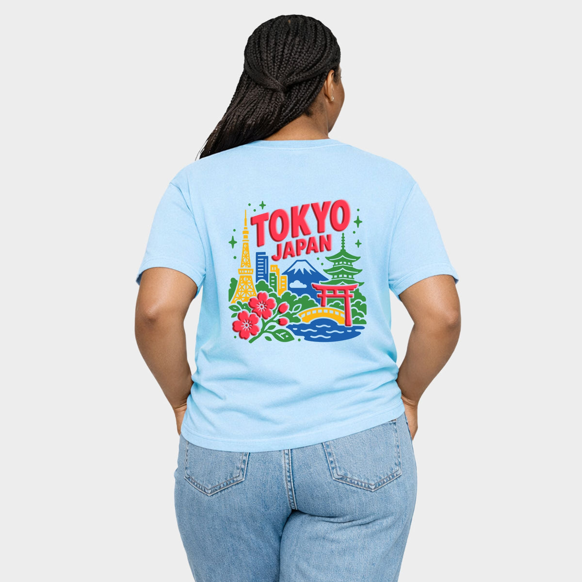 Tokyo Vibrant Puff Print - Women's Plus Sized Garment Dyed Graphic T-Shirt